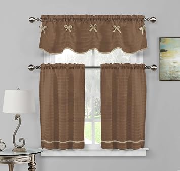 Amazon De Home Maison Sheer Kuche Fenster Vorhang Set Braun Und