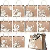 Coume 10 Pack Beach Burlap Tote Bags Bulk Large Beach Jute Tote Bags with Handles 14.2"x 12.6"x 7.5" for DIY Wedding Gift(White)