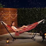 VonHaus Hammock with Stand Freestanding 2 Person Orange Stripe view 3
