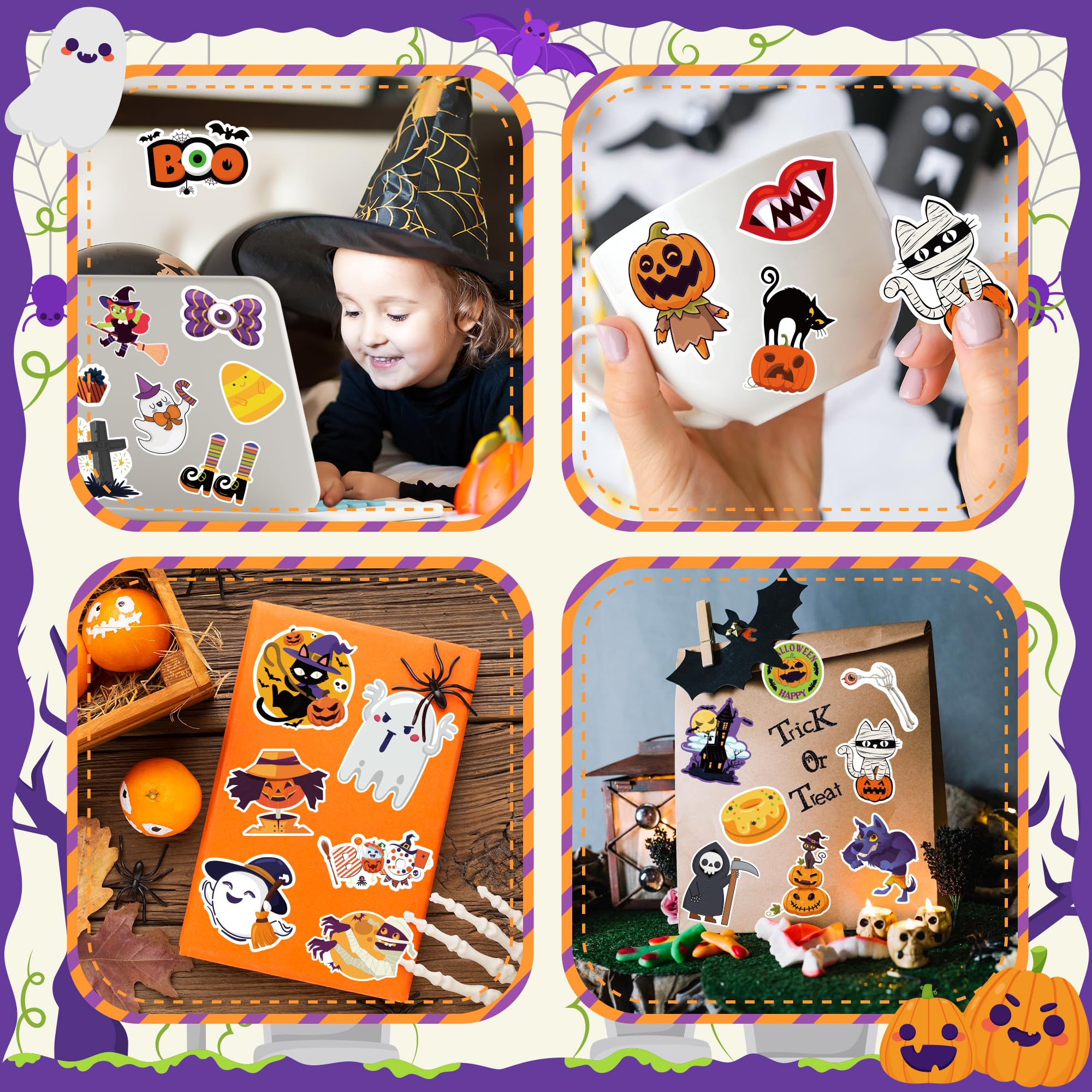 OHOME Halloween Stickers | 100 PCS Halloween Party Favors - Halloween Games Toys Gifts Party Supplies - Crafts Accessories Treats Bulk for Classroom