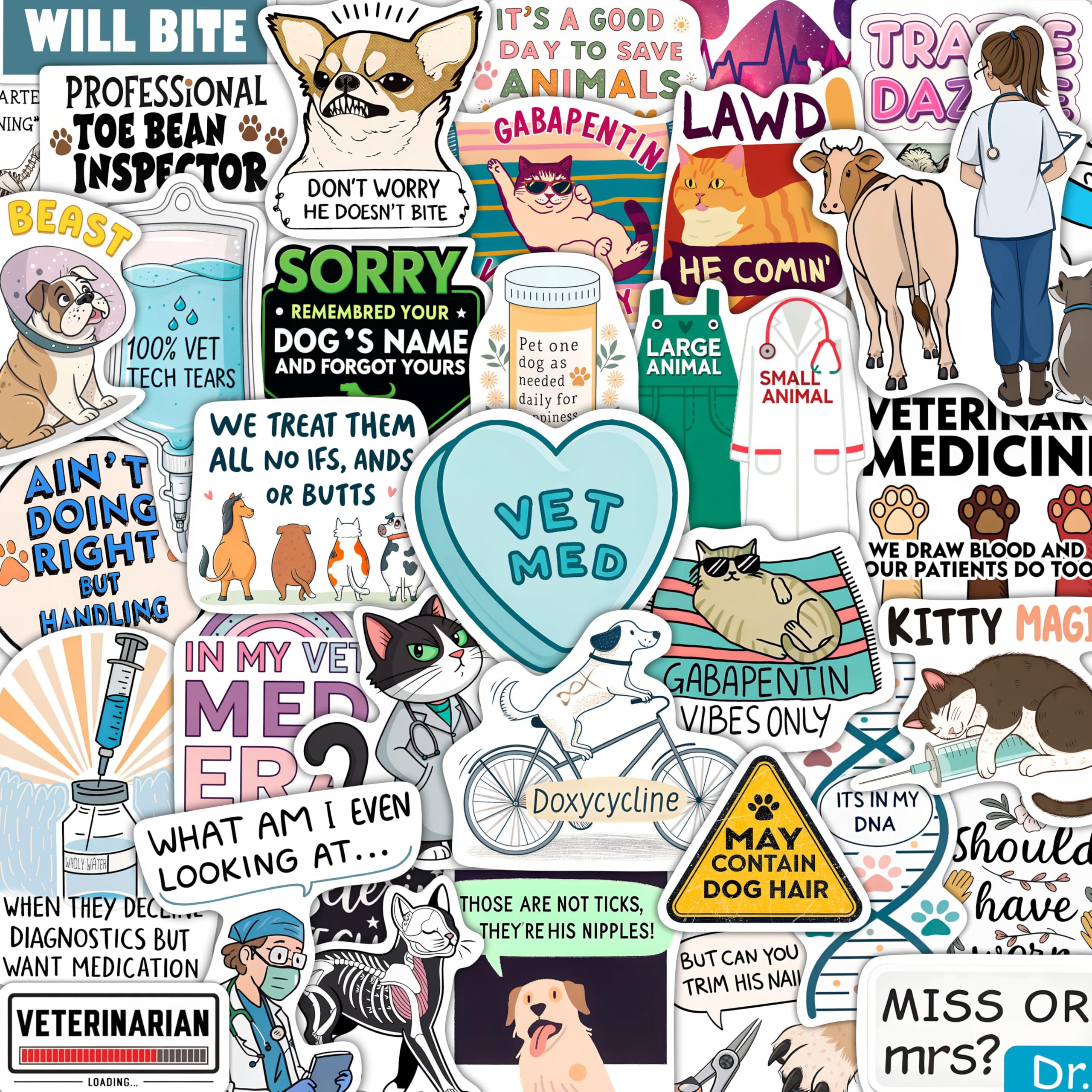 Photo 1 of 100Pcs Veterinary Stickers for Water Bottle - Funny Vet Stickers and Decals - Funny Veterinary Gifts, Party Supplies & Decorations - Vet Tech Gifts for Women & Men