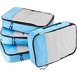 Amazon Basics 4 Piece Packing Travel Organizer Cubes Set - Medium, Sky Blue