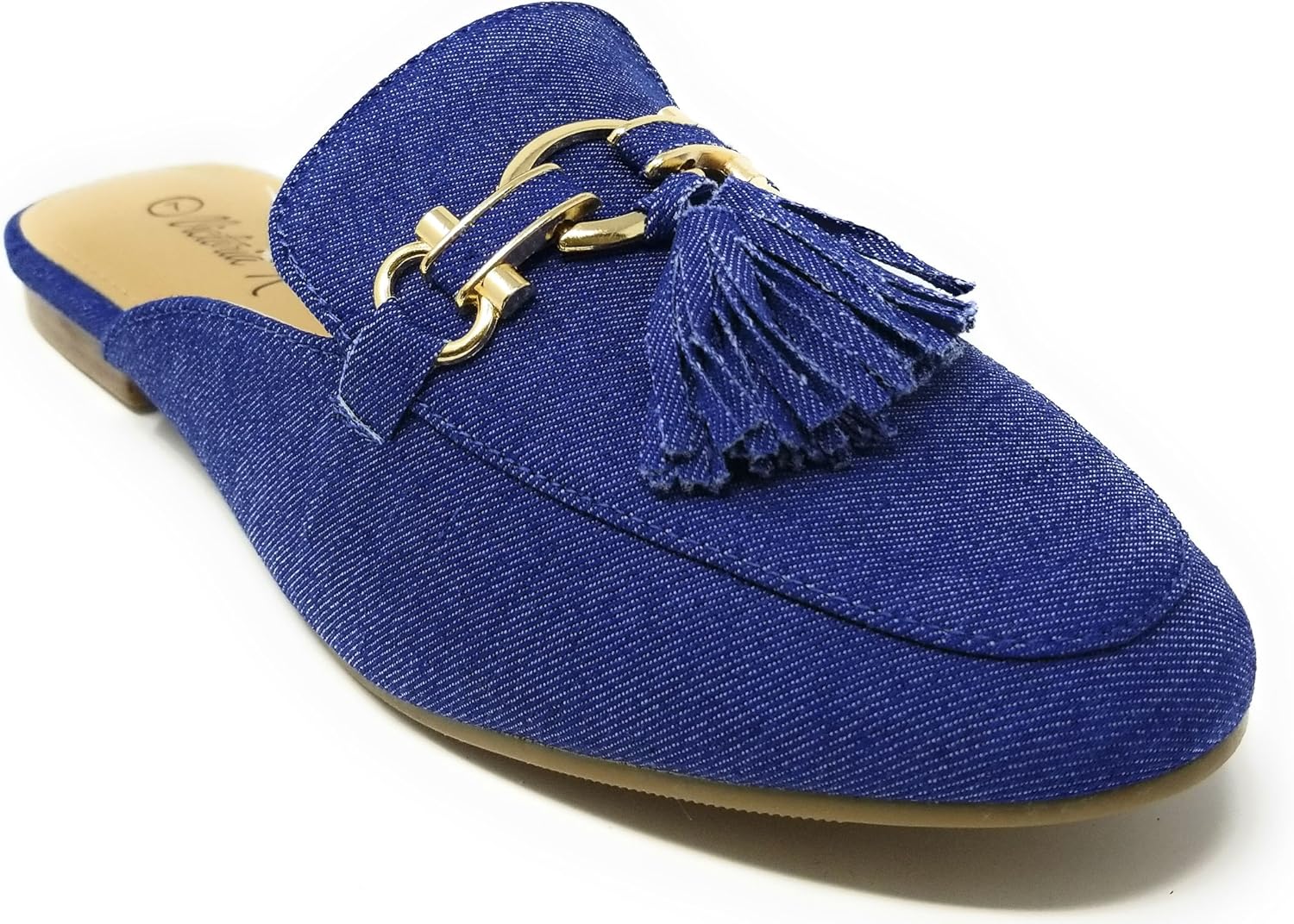 blue flat mules