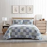 Eddie Bauer - Twin Quilt Set, Reversible Cotton Bedding with Matching Sham, Patchwork Luxurious Bedding Set with Plaid Reverse (Cozy Plaid Patchwork Blue/Green, Twin)