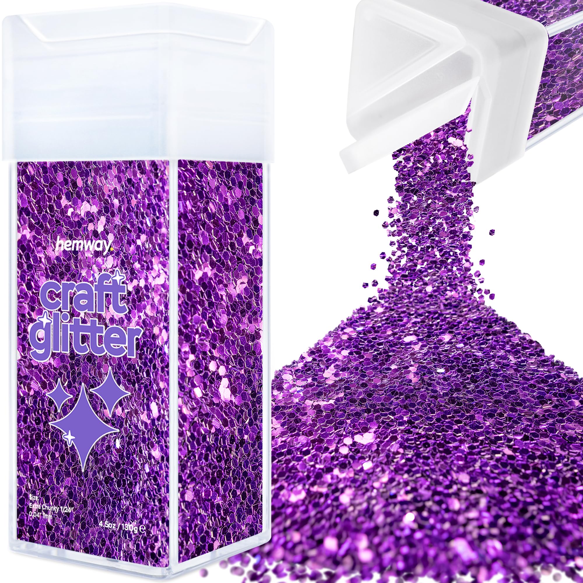 Hemway Glitter Shaker Purple 110g Extra Chunky, Craft Glitter Shaker for Resin & Epoxy Crafts, Christmas Art Supplies, Nail, Body, Face, Eye, Festival, Crafting, Slime, Sparkle