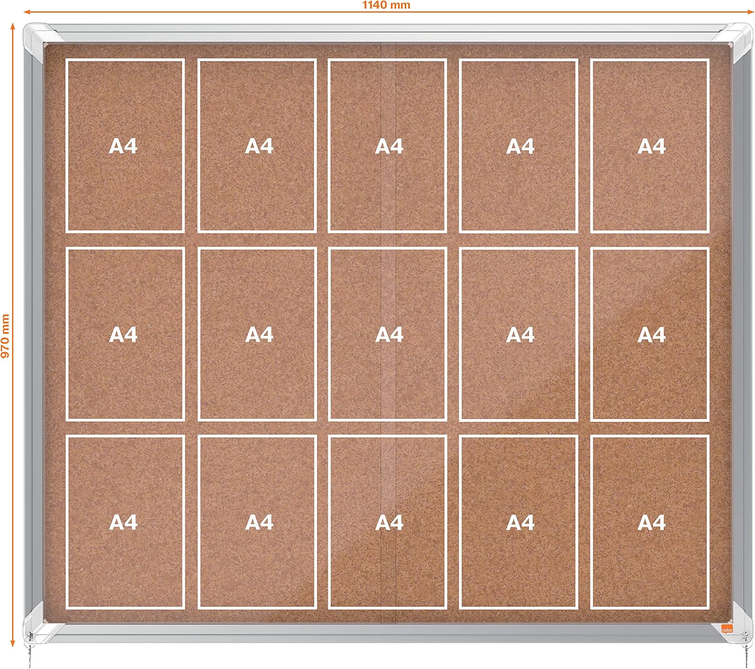 Nobo Cork Lockable Notice Board With Sliding Glass Door, 15 x A4, Premium Plus, Brown, 1915332, Drab, 18 x A4 - Image 4