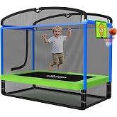 Zupapa 4X6FT Rectangle Trampoline with Basketball Hoop, and Safety Net - Indoor/Outdoor Kids Trampoline for Toddlers Ages 3-6