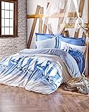 LaModaHome 2 Pcs Bedroom Twin Single Bedding Soft Colored 100% Cotton Ranforce Single Quilt Duvet Cover Set Sailing Boat Ocean Sea Blue White Ship Trip Single Bed