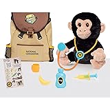 National Geographic Veterinarian Kit for Kids, Interactive Chimp Stuffed Animal Toy with Sounds and Backpack, QR Code to Chim