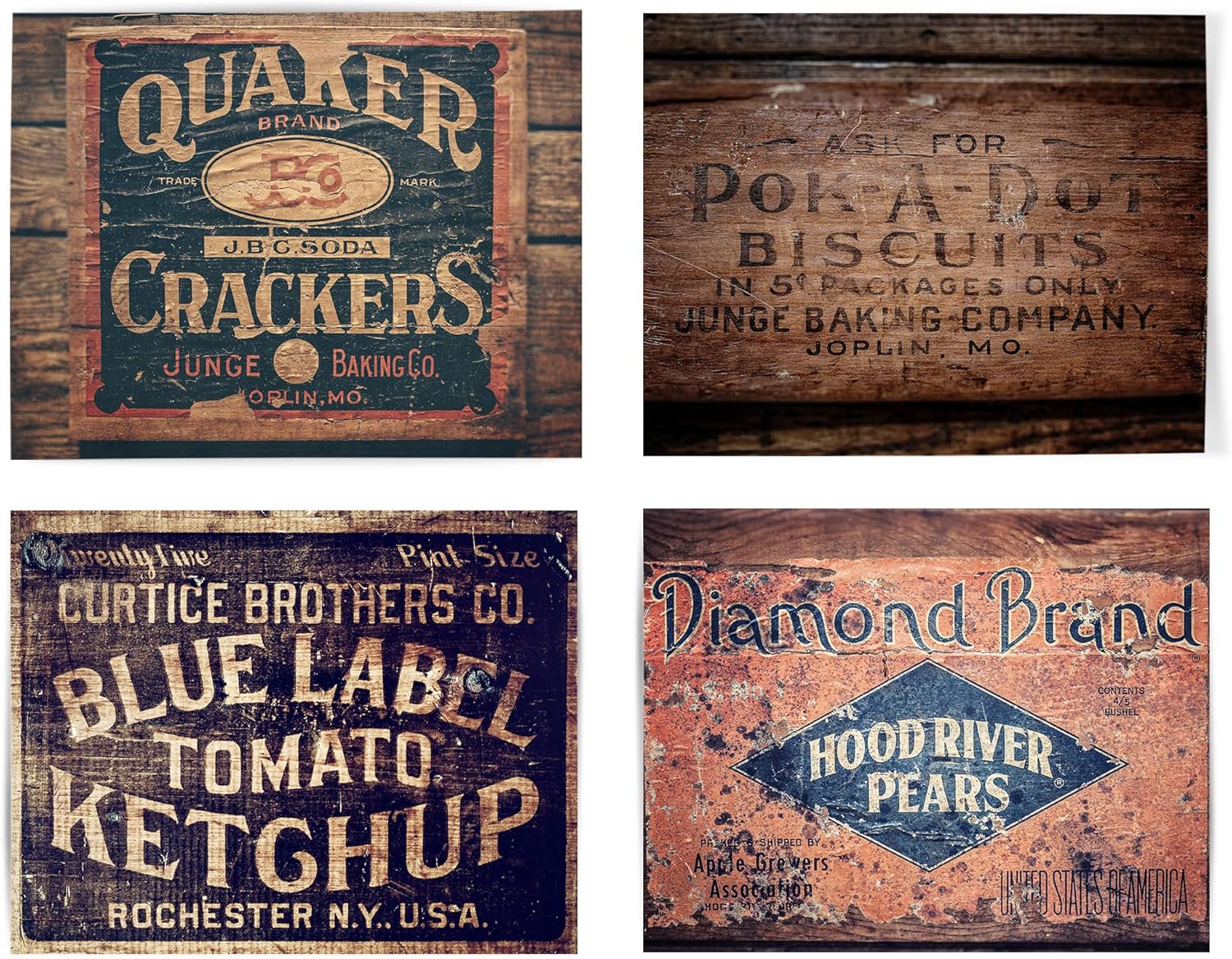 Photographs - Lisa Russo Fine Art - Farmhouse Kitchen Wall Decor - Set of 4 Vintage Country Food Crate Prints - Not Framed (4 8x10 Prints Only)