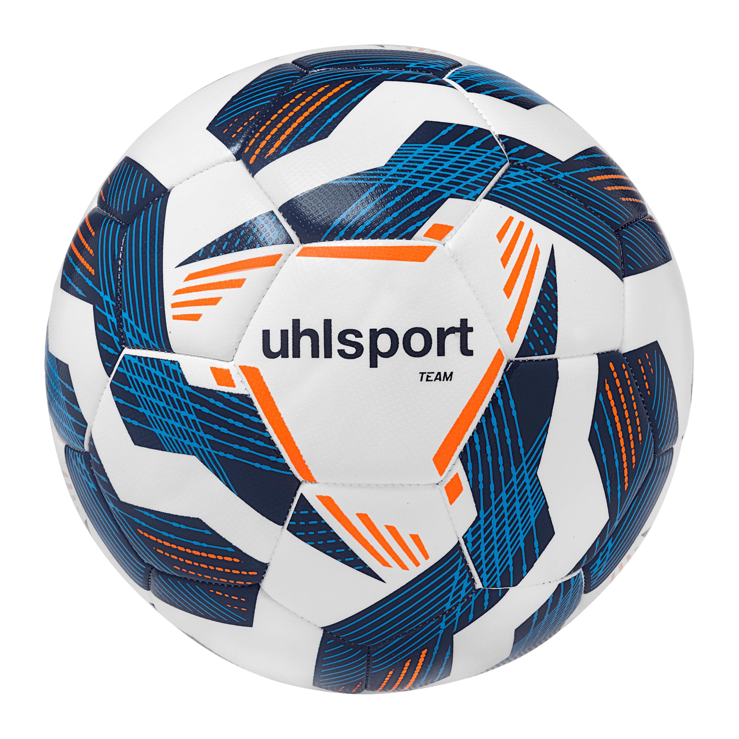 uhlsport Fußball Team-Fußbälle - langlebige Trainingsbälle für das Mannschaftstraining - Fußball für Kinder und Erwachene, Größe 3, Größe 4 und Größe 5, weiß/Marine/Fluo orange