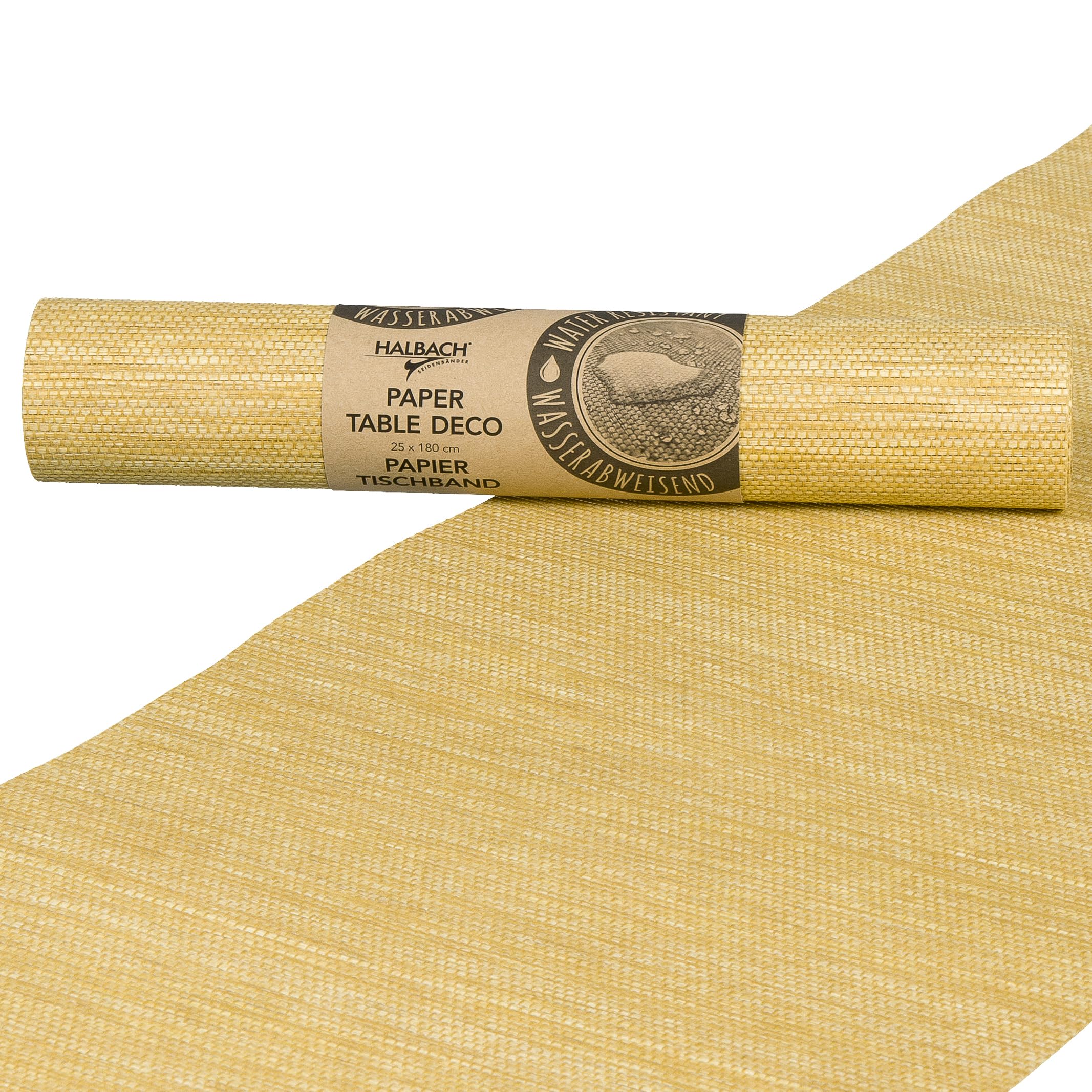 Halbach Seidenbänder Paper Table Runner, Width 25 cm, Length 1.80 m, Modern Table Runner, Washable, Table Decoration, Outdoor, Weatherproof, Colour: Straw Yellow
