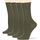 7BigStars Women's Cotton Dress Socks - 4 Pack L/M - Solid Assorted Crew Calf Black Brown Blue Grey Beige Olive Green
