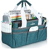 JJRING Craft Organizer Tote Bag for Art Storage, Caddy with Multiple Pockets, Bluish Green Sewing Bag for Scrapbooking, School, Medical, and Office Supplies