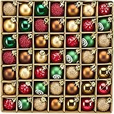 DecorbyHannah Mini Christmas Ornaments, 49ct 1.18 inches Small Red Gold Gingerbread Ornaments for Christmas Tree Decorations, Shatterproof Plastic Hanging Ball Bulk Set for Xmas Holiday Table Decor