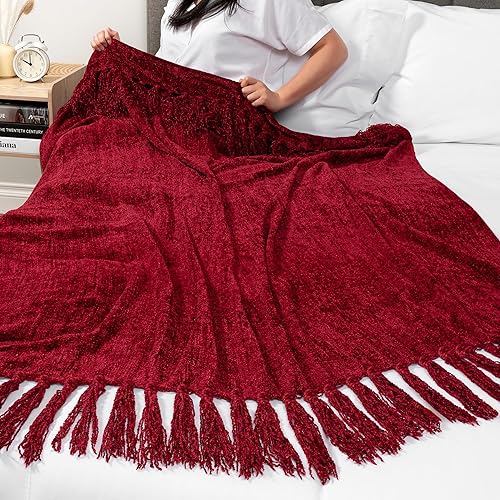 Woven Throw Dark Burgundy Throw Blanket Chunky Knit Blanket