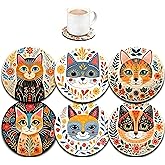 Coasters Set of 6, Wood Coasters for Drinks - Handcrafted Cat Design Thick Heat-Resistant for Beer, Coffee, Office, Bar, Farmhouse Home Decor, Tabletop Protection, for All Cups