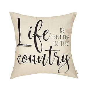 Fahrendom Farmhouse Home Décor Life is Better in The Country Decorative Throw Pillow Cover Vintage Living Style Family House Quote Sign Decoration Cotton Linen Cushion Case for Sofa Couch 18 x 18 in