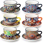 vancasso 8 Oz Cappuccino Cups, Porcelain Tea Cups and Saucers Set of 6 | Bohemian Cappuccino Mugs,Perfect for Latte, Tea and Espresso, Microwave and Dishwasher Safe,Lead-Free and Non-Toxic