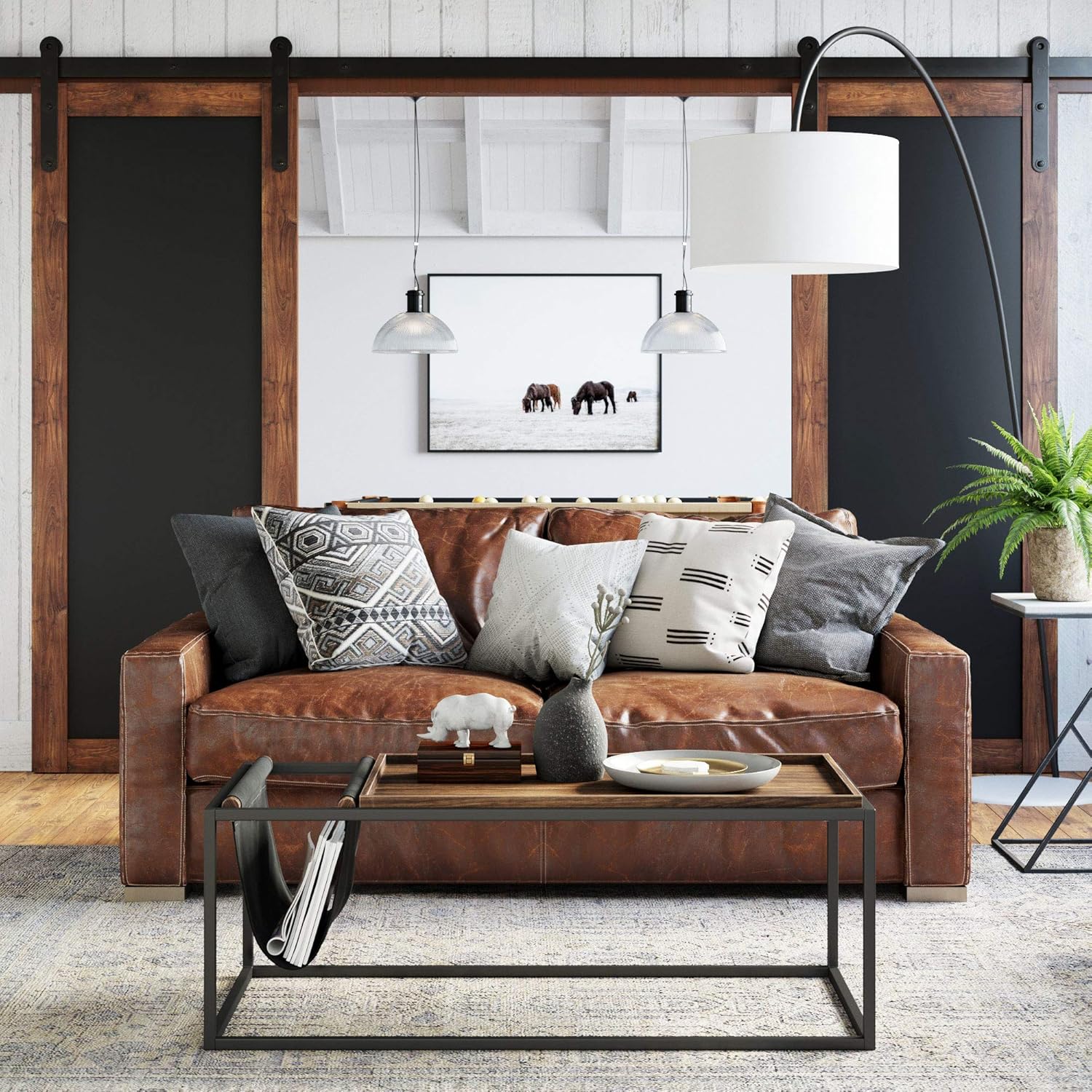 Nathan James Felix Modern Coffee Table with Wood Tray Top Vegan Leather Storage and Industrial Matte Steel Rectangle Metal Frame, Nutmeg/Black: Kitchen & Dining