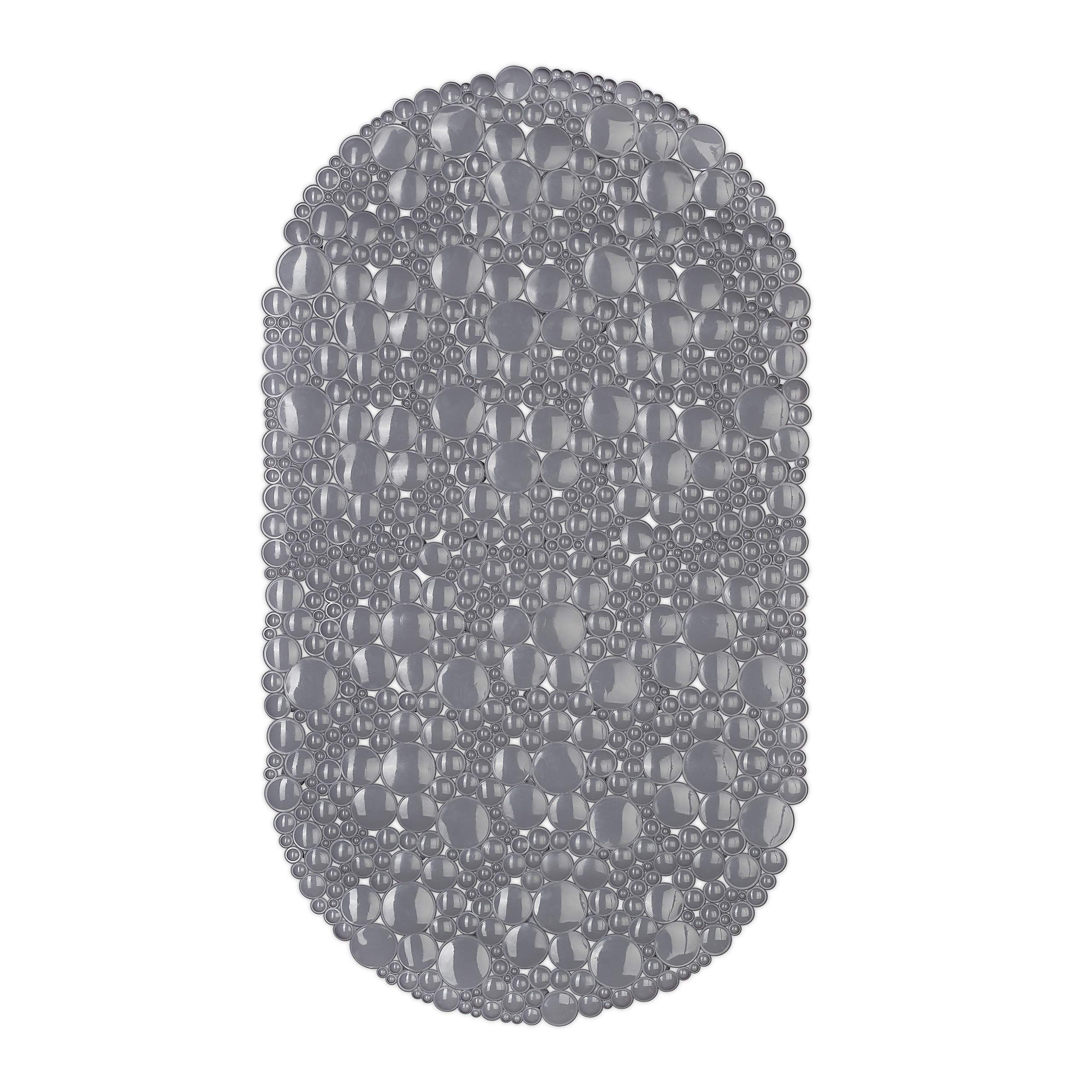 Relaxdays Anti-Slip Bath Mat, Stone-Look Design, Non-Slippery Suction Cups for Bathtub, Washable, WXD: 36 x 67 cm, Grey