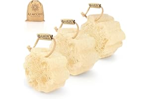 Almooni Mini Natural Loofah Sponge - Real Egyptian Shower Exfoliating Loofah - Small Loofah Scrubber for The Perfect Grip - 3 Count(1 Pack)