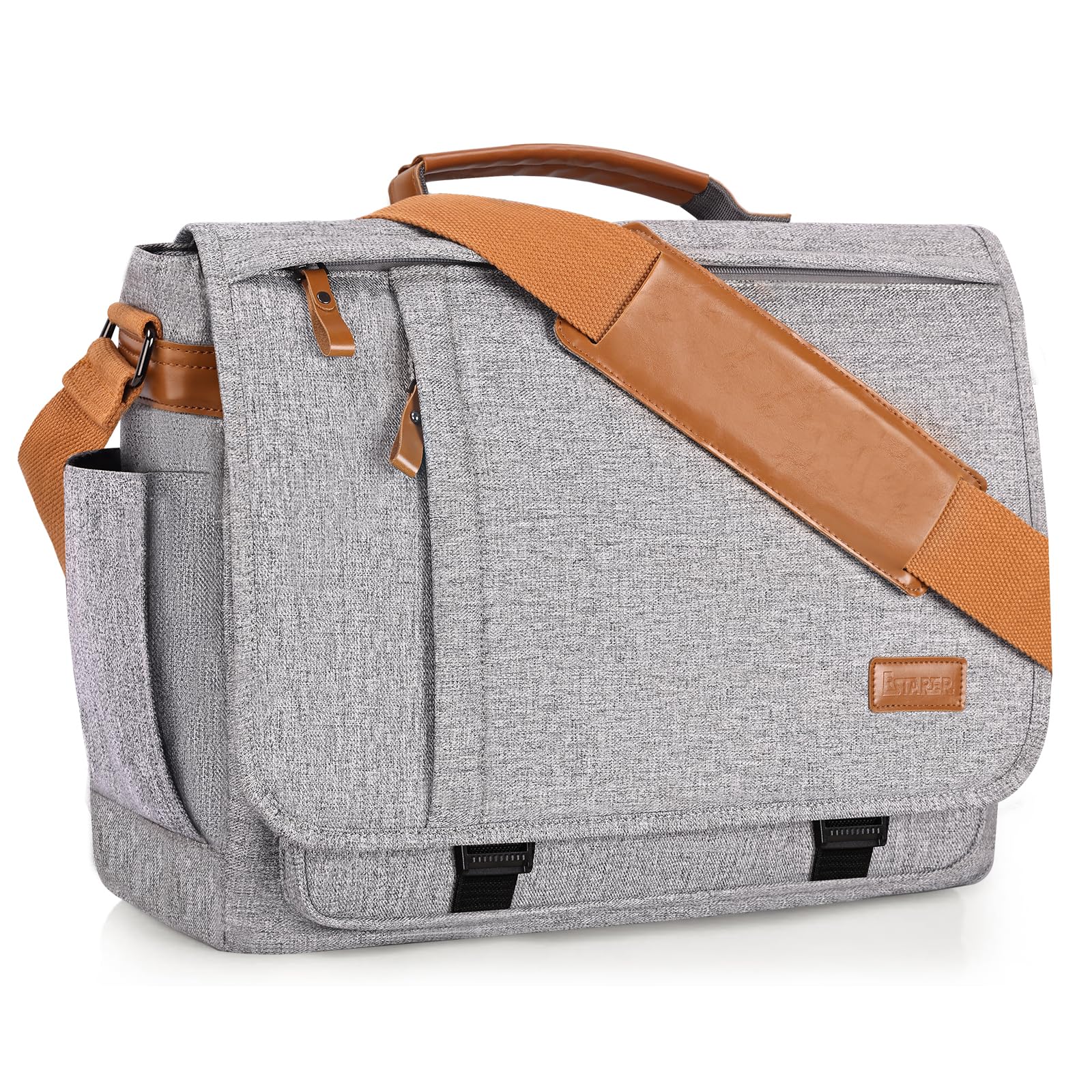 Estarer Laptop Messenger Shoulder Bag 17.3 Inch Mens Water Resistant Canvas Satchel Briefcase for Work Office (Light Grey) — image 1