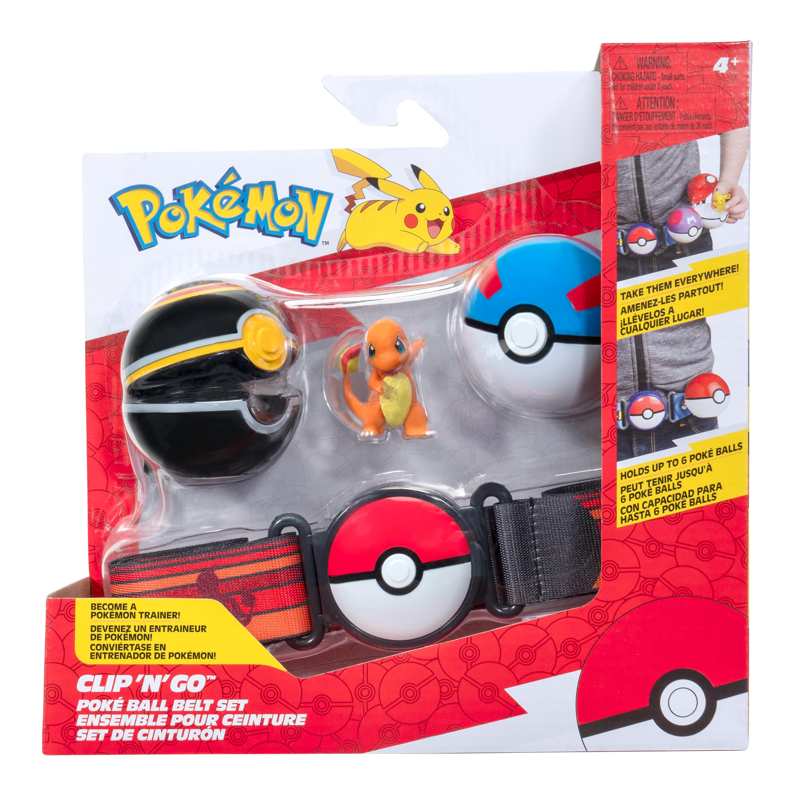 Jazwares Pokemon Charmander Clip ‘N’ Go Belt Set - 2-Inch Charmander Battle Figure with Clip ‘N’ Go Belt Plus Ultra and Lure Ball Accessories