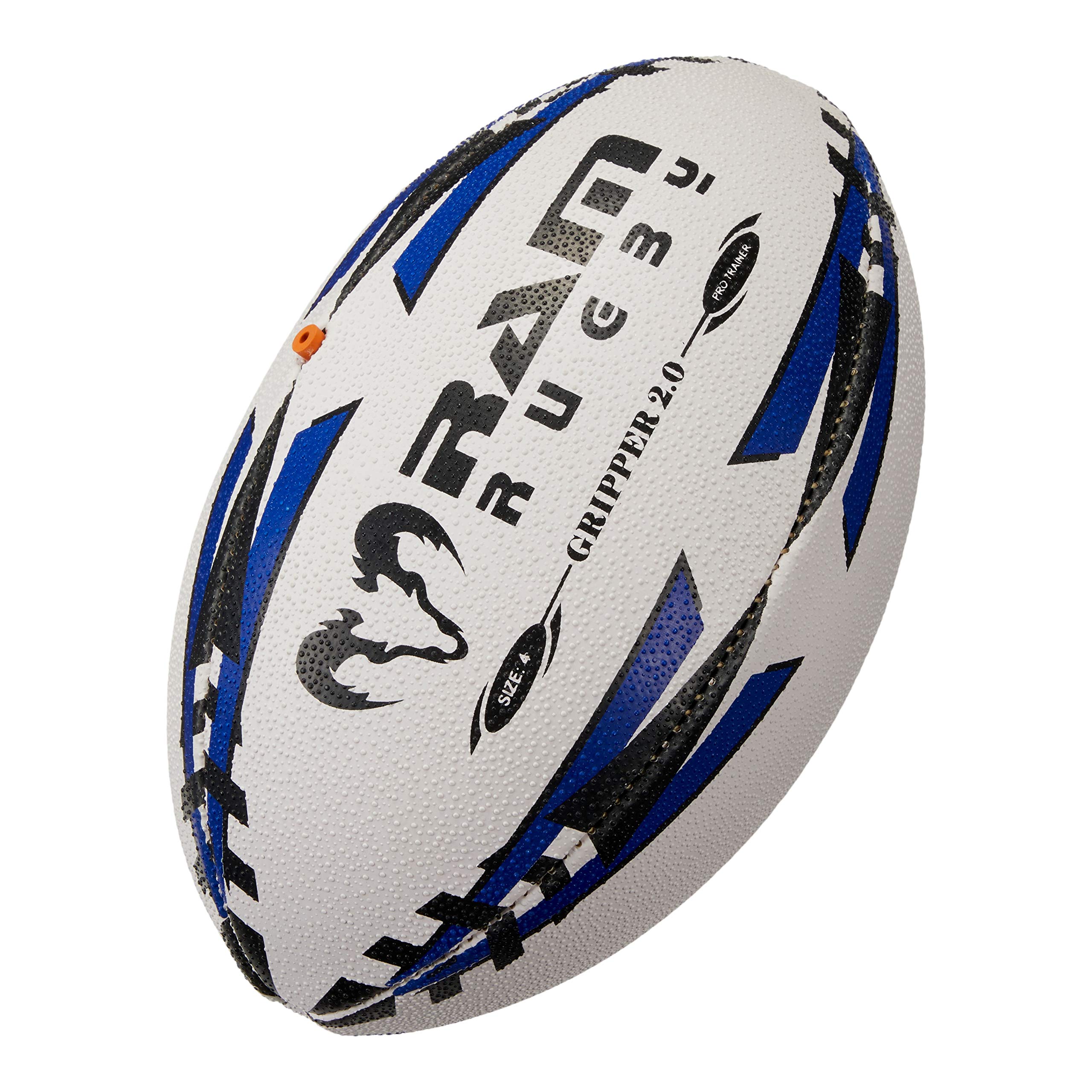 Ram Rugby Gripper 2.0 Pro Trainer Rugby Ball - Hand-stitched - 3-Ply Construction - Hi-tech Bladder - Precision Flight Valve - 3D Grip For Ultimate Passing And Catching Control (Sizes 5, 4 & 3)