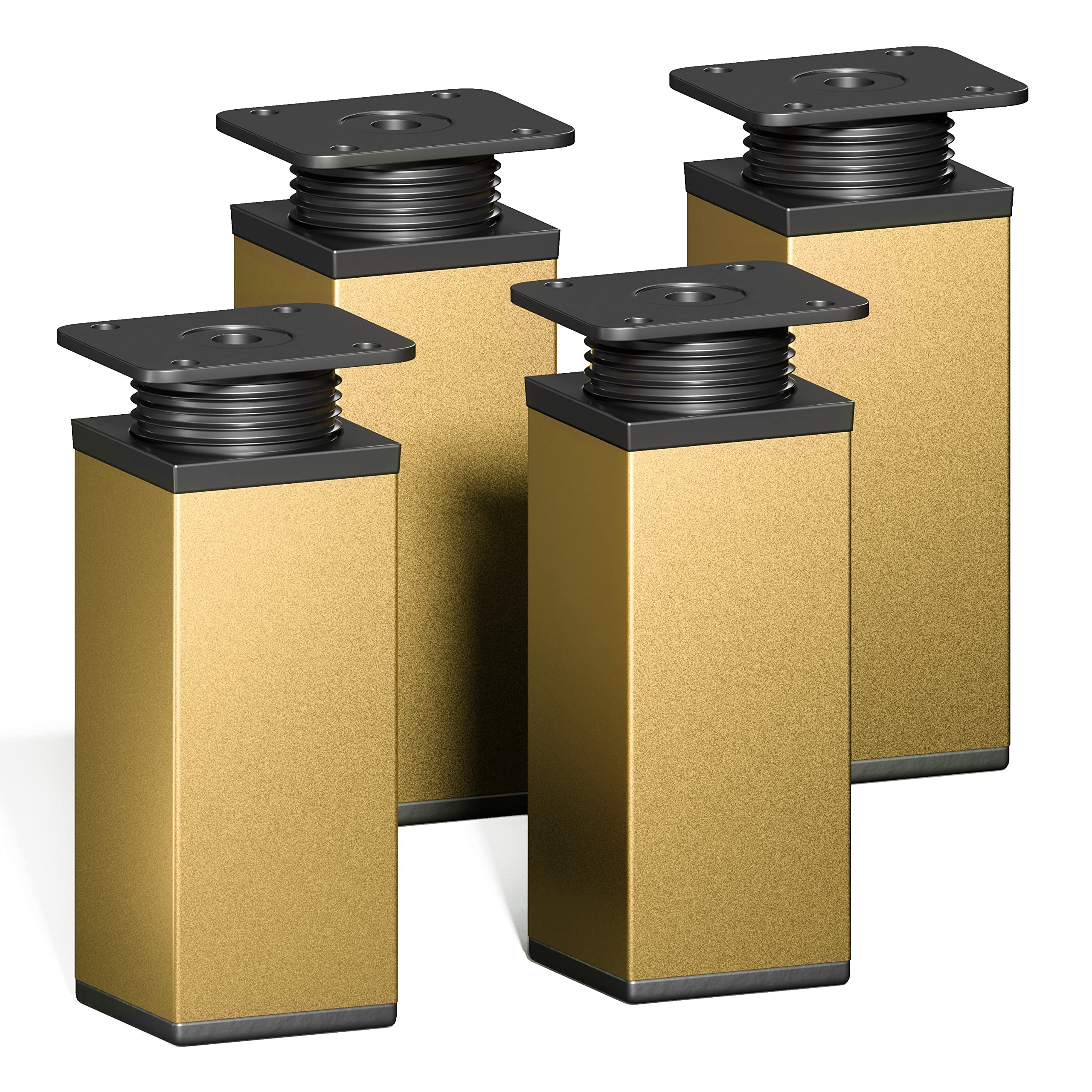 sossai® Design Furniture feet MFV1 | Height Adjustable | Set of 4 | Square Profile: 40 x 40 mm | Color: Gold | Height: 100mm (+ 20mm) | Material: Aluminum | Wood Screws Included