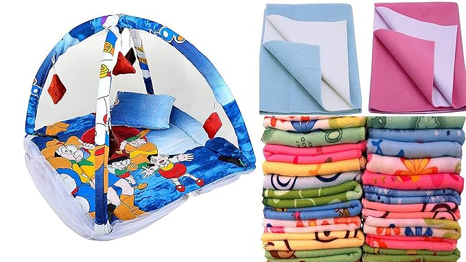Feathers 1 Play Gym 12 Handkerchiefs 2 Dry Sheets Combo (Multicolour)