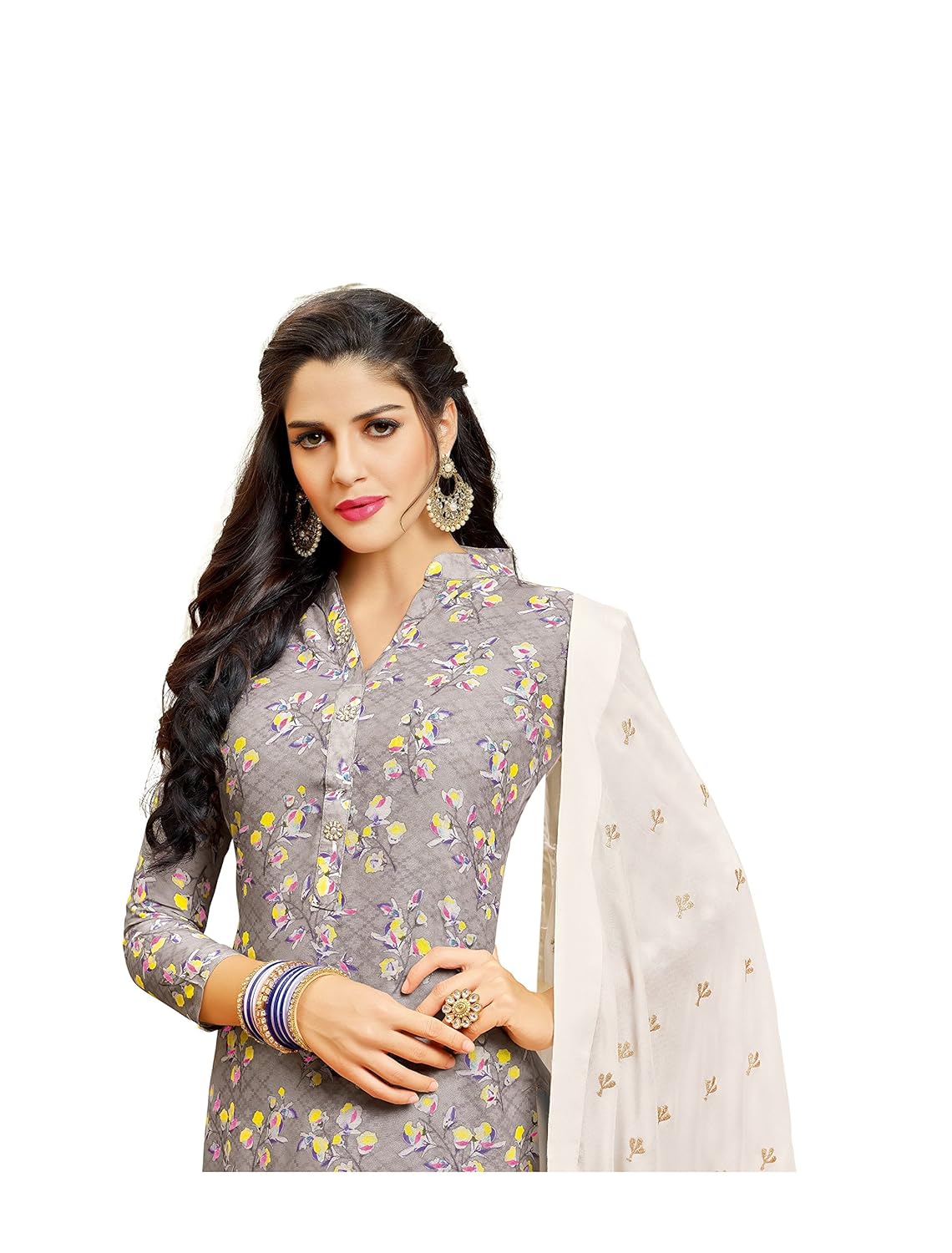 oomph! women's unstitched cotton blend salwar suit dupatta material - coin grey