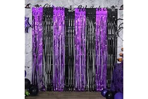 LYUBASA 3 Pack Halloween Party Decorations,Black and Purple Tinsel Foil Fringe Curtains,Halloween Theme Photo Booth Prop Streamer Backdrop Decor Indoor Outdoor Party Supplies for Birthday Anniversary