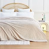 EXQ Home King Size Blanket for Bed or Couch - 3D Imitation Turtle Shell Jacquard Decorative Fleece Blankets - Cozy Soft Lightweight Fuzzy Flannel Blanket Suitable for All Seasons(90"×108",Beige)