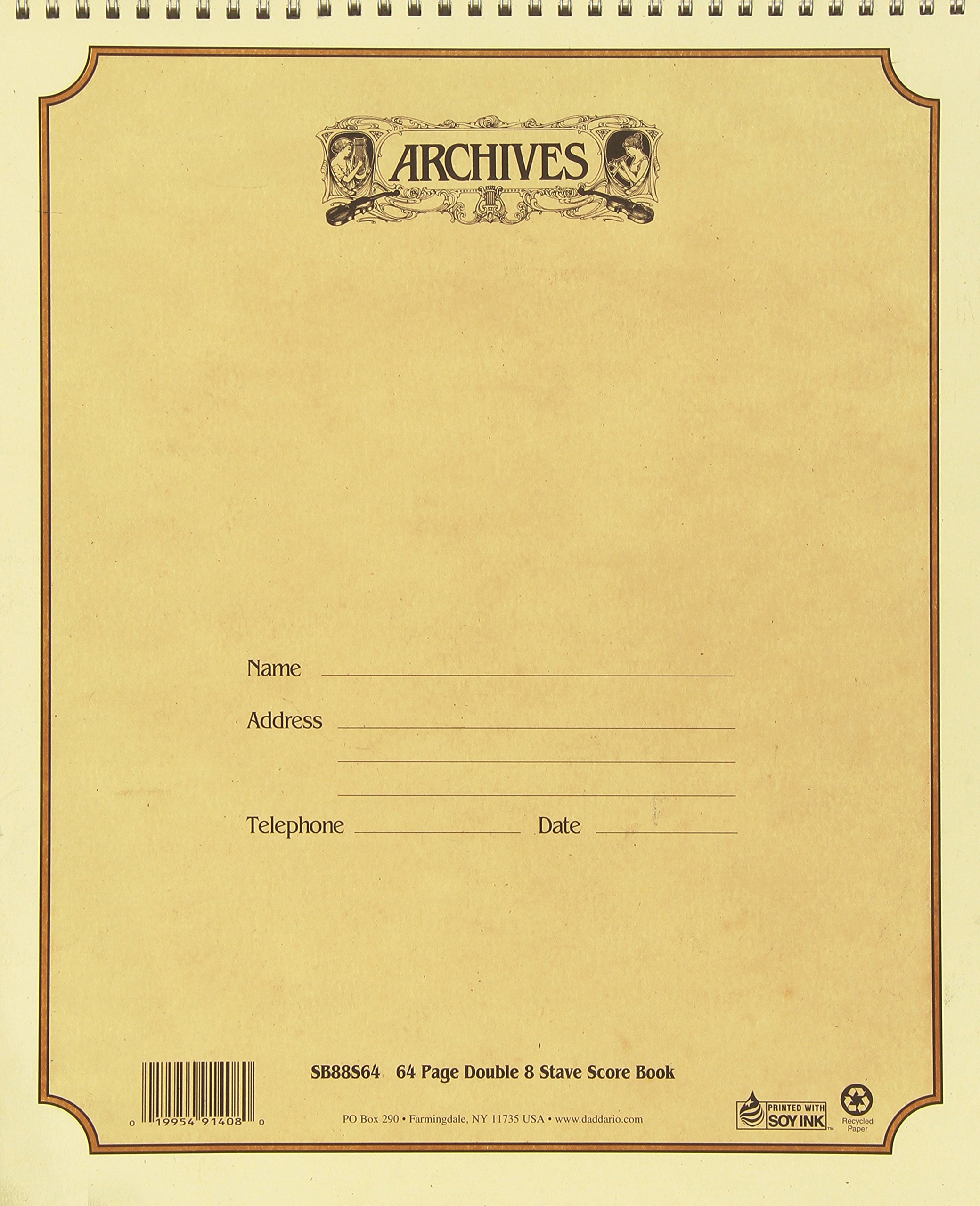 D'Addario Archives 11 x 13 inches Spiral-Bound Manuscript Book (Double 8 Stave, 64 Pages)