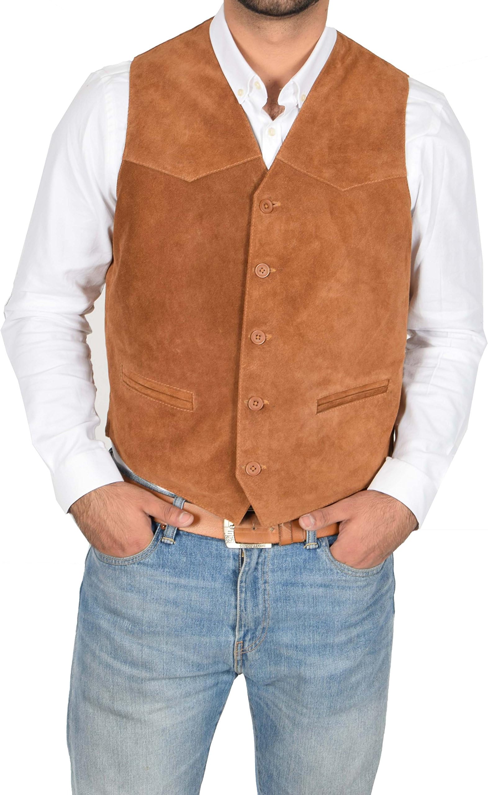 A1 FASHION GOODSREAL Suede Waistcoat For Mens Classic Style Soft TAN Suede Leather Vest Gilet - Cole (XX-Large)