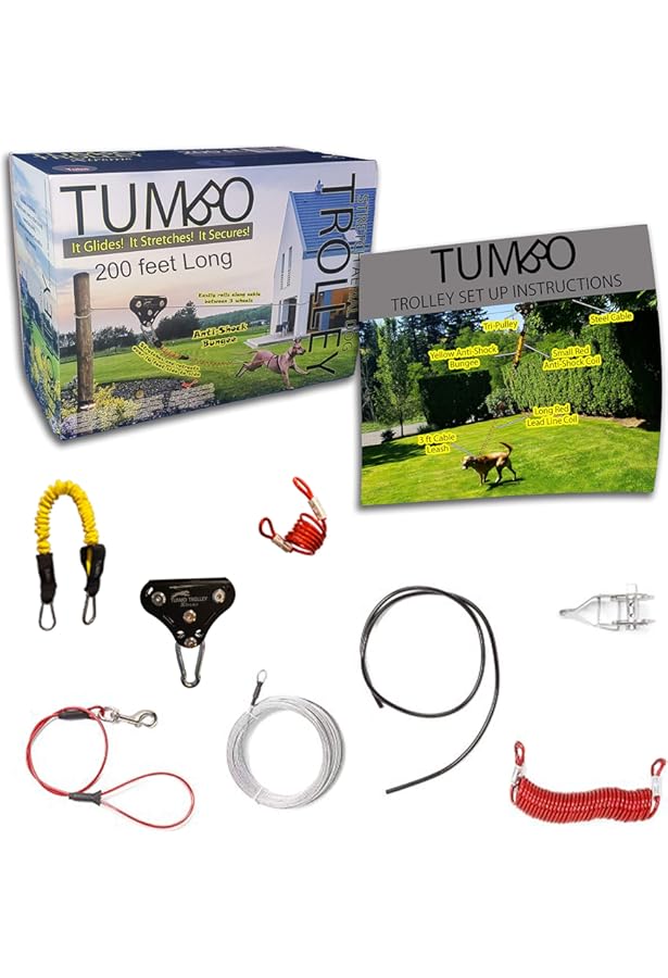 Tumbo AntiShock Trolley Dog TieOut Zipline, 50 Petco Dog, 51 OFF