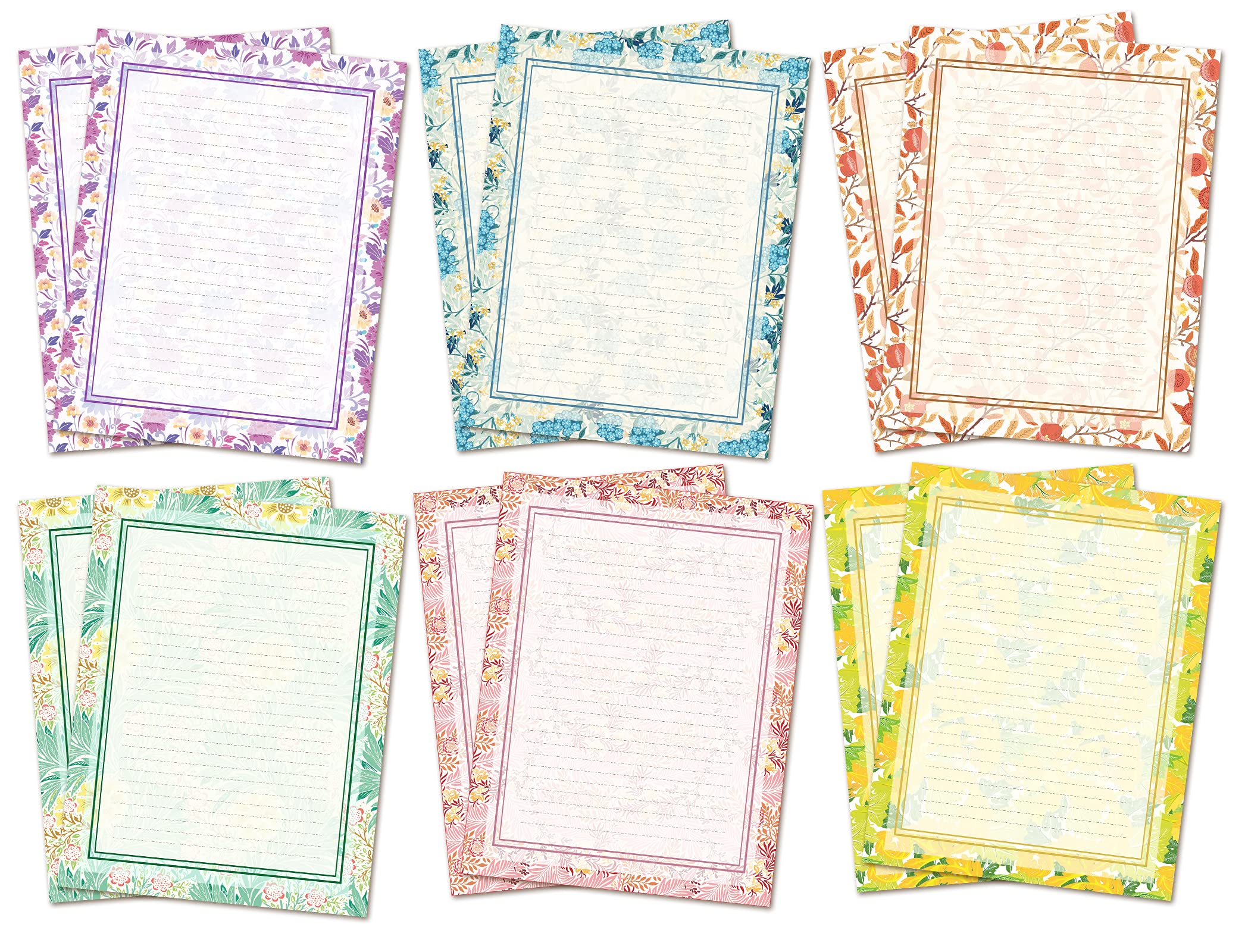 Vintage Morris Stationery Paper (Lined) 48 PC, Medieval Europe Pattern, Printer Friendly, Both Sides Printed, Writing Stationary Letter Size 11 x 8.5 in