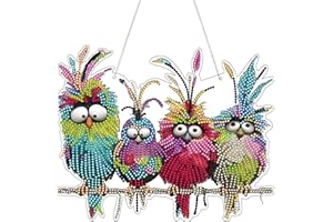 JJFOX Diamond Art Hanging Kit for Adult,Special Shaped Rhinestone,DIY Acrylic 5D Diamond Art Painting Window Pendants Home Garden Wall Hanging Kits Hanging Ornament,Double Sided. (Bird)