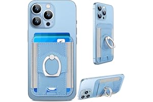 TopMade for MagSafe Wallet with Phone Grip, 3-in-1 Strong Magnetic Phone Wallet Fit 7 Cards Holder for iPhone 16/15/14/13/12 Series, Phone Ring Stand, RFID Blocking, Leather, Slim, Sky Blue