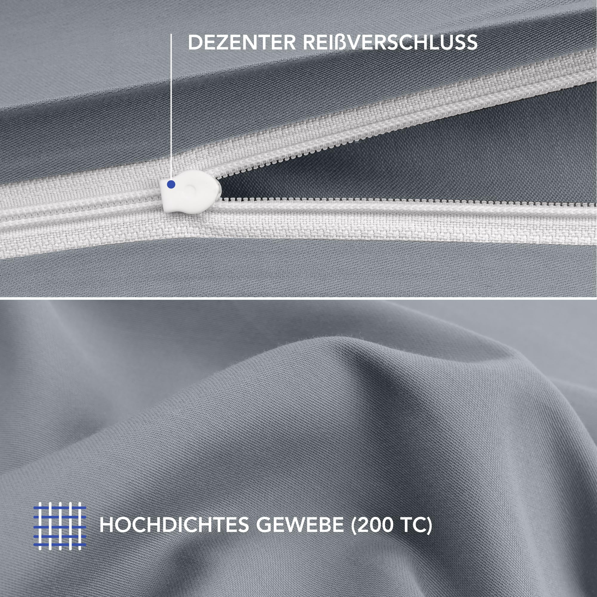 Dreamzie 2 Bettwäsche Set 135x200 Mako Satin - Grau - 2 Bettbezüge 135x200 cm mit 2 Kissenbezüge 80x80 cm - Oeko-Tex Zertifiziert - Bettwäsche 135x200 Baumwolle 4teilig 5