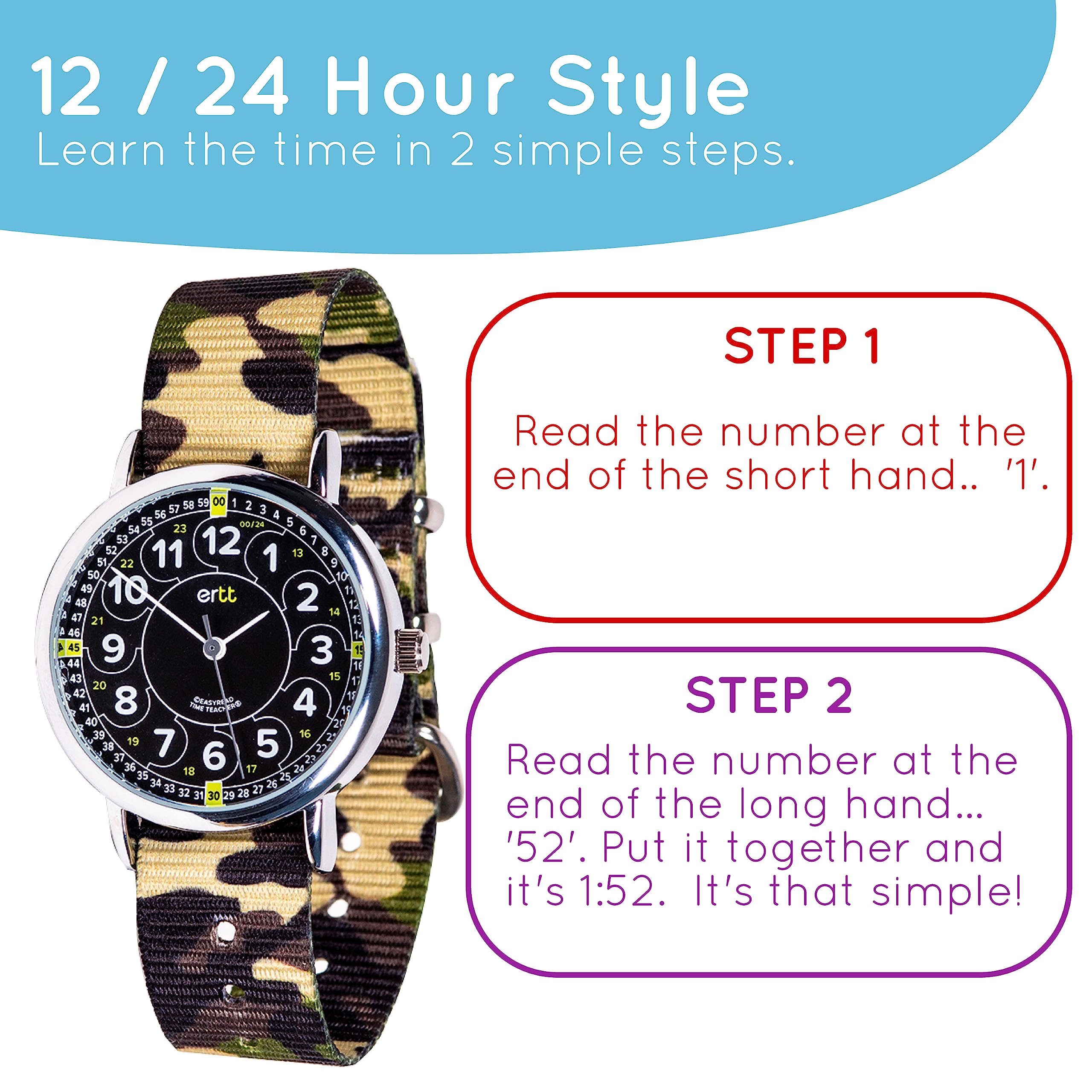 EasyRead Time Teacher - Teaching Watch For Kids - Boys & Girls Analog Watch - Kids Learning Watch - Learn to Tell The Time Wrist Watch For Kids - 2 Step Time Teacher Watch - 12-24 Hr Easy to Read Dial