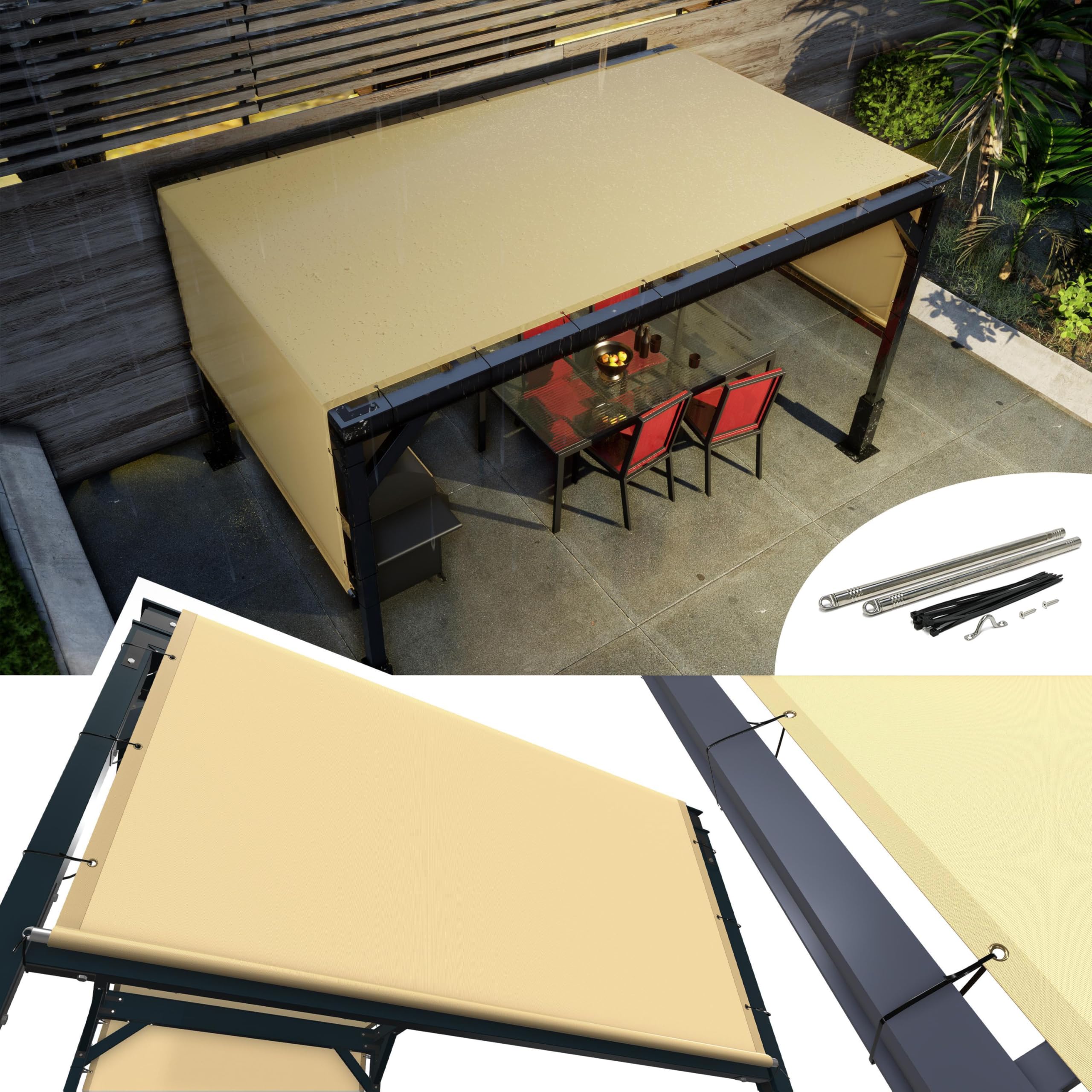 Photo 1 of AMGO 8' x 12' Waterproof Beige Pergola Sun Shade Canopy Replacement Cover UPF50, Commercial Grade 260 GSM Cloth for Outdoor Patio, Include Stainless Steel Weighted Rods (We Make Custom Size)