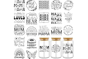 EOBECY UV DTF Cup Wrap Transfer Stickers: 20 Pcs Mama UV DTF Cup Wraps for 16 oz Glass Water Bottle, Black Letters Uvdtf Sticker Rub on Transfers Waterproof, DIY Craft Gifts for Mom Mother's Day
