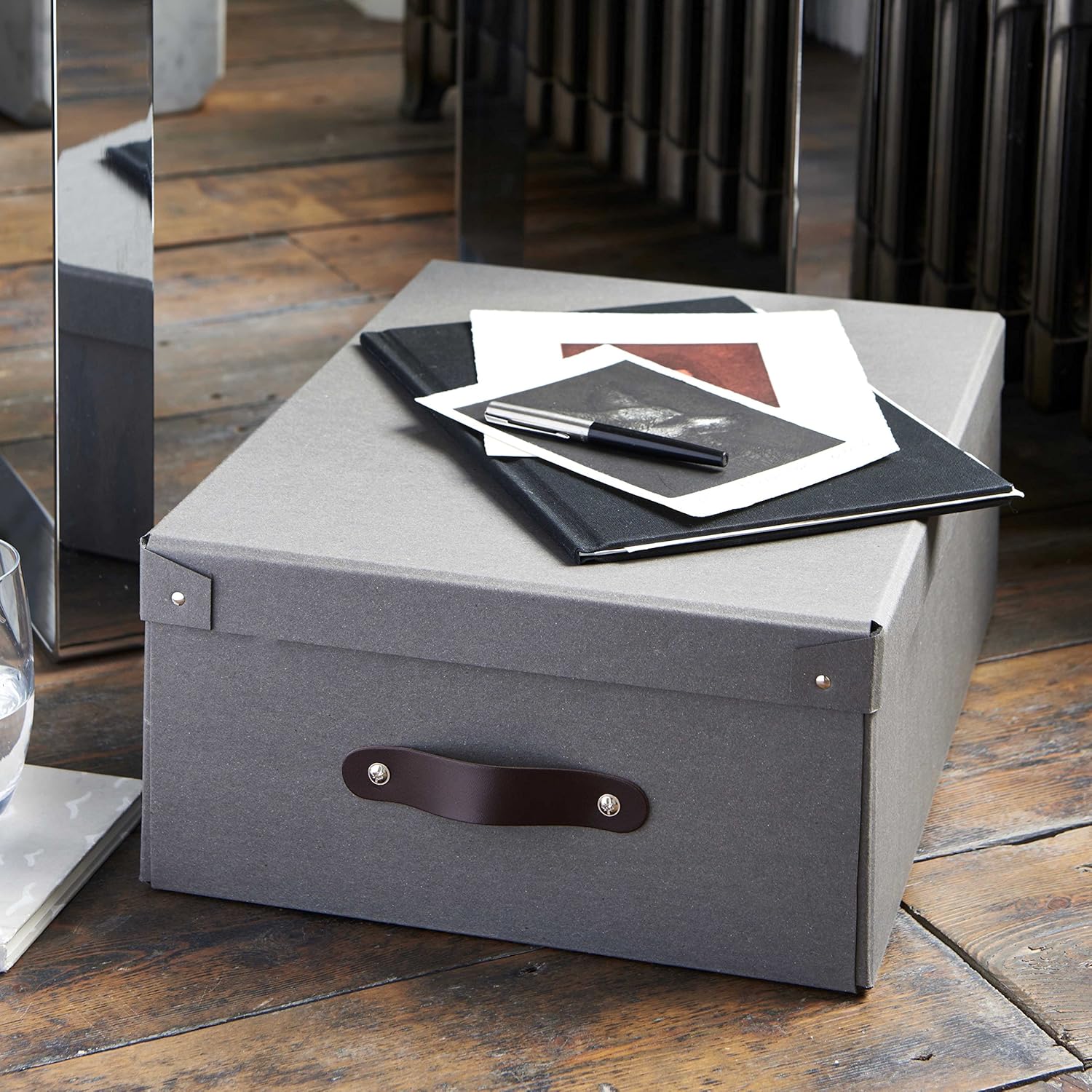 Bigso Box of Sweden Storage Box With Leather Handle Grey Medium Amazon