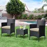 Yaheetech 3-Piece Rattan Garden Set with Cushions Black Khaki view 9