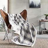 Eddie Bauer - Throw Blanket, Brushed Fleece & Plush Sherpa Soft Bedding, Throw Blanket for Couch & Bed (Edgewood Plaid Grey, 50" x 60")