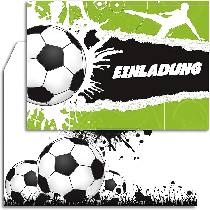 12x Geburtstagseinladungen mit Umschlägen | Fußball-Party