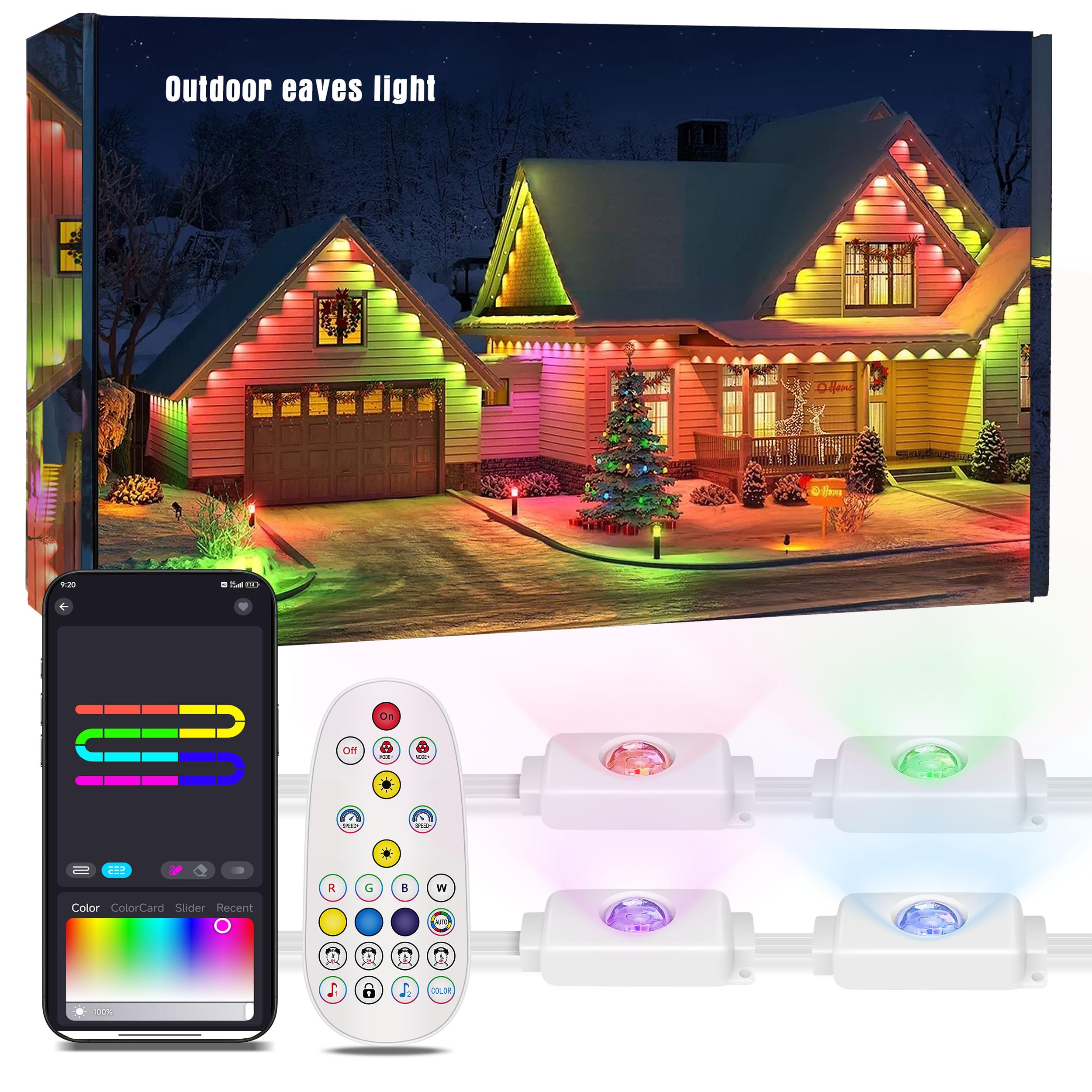 Photo 1 of YOSION 60ft Smart Permanent Outdoor Lights, 30 RGB LED Light Bulbs with APP/Remote Control, IP67 Waterproof Eave Lights for House Roof Garden Christmas Decor