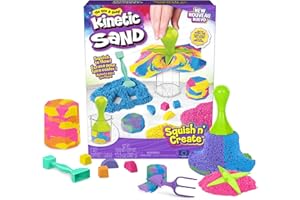 Kinetic Sand, Squish N’ Create Playset with 13.5oz Blue, Yellow & Pink Play Sand, 5 Tools, Sensory Toys, Holiday Gifts & Stoc